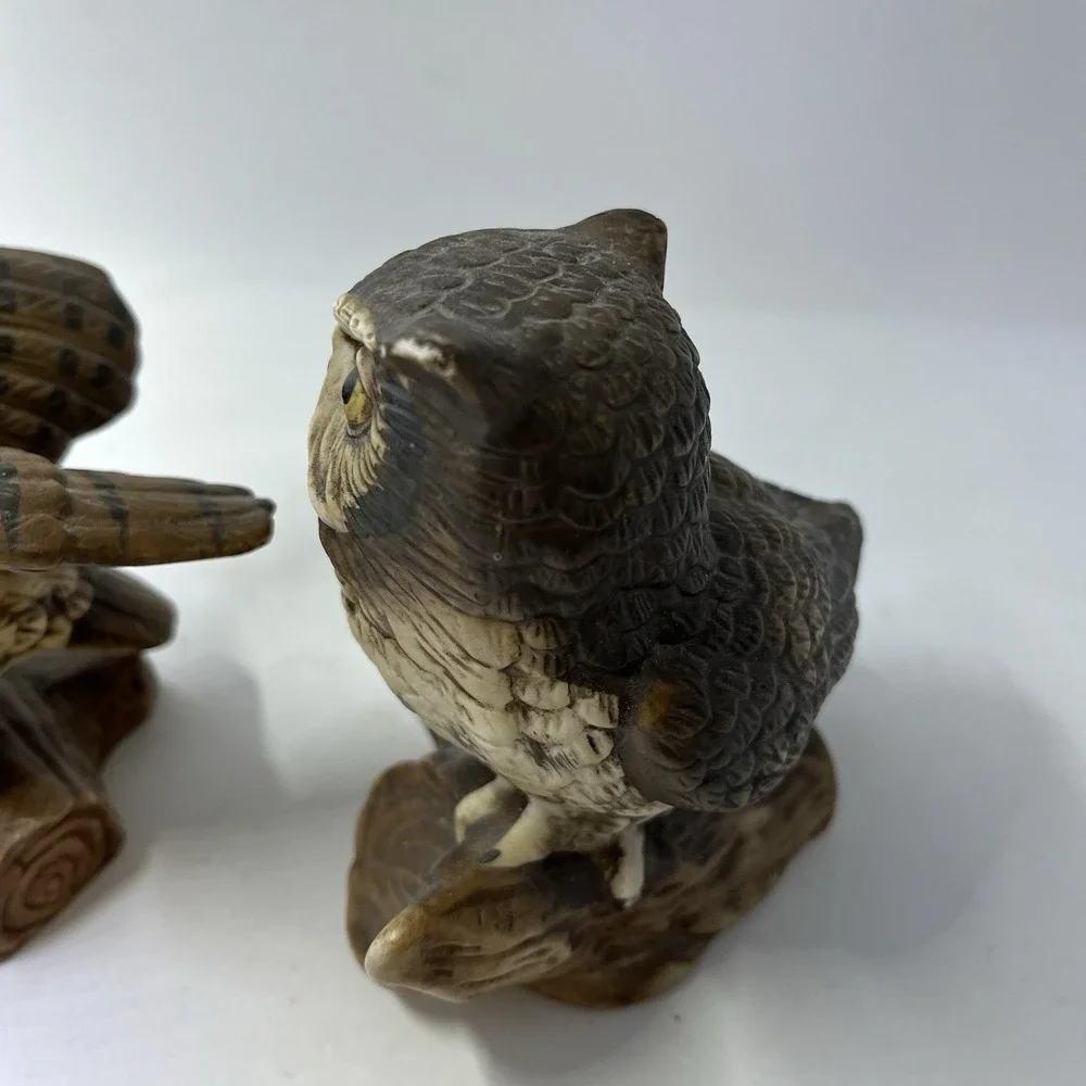 Vintage Homco Porcelain Owl On A Branch Figurines 5 X 4 Inches Set Of 2